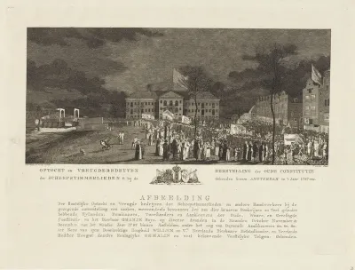 Optocht van scheepstimmerlieden op het Kattenburgerplein te Amsterdam