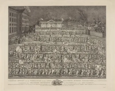 Optocht van werklieden van de Admiraliteitswerf op het Kattenburgerplein te Amsterdam, 1787