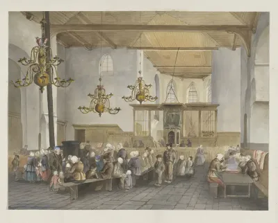 Opvang van de Veenendalers in de Geertekerk te Utrecht, 1855