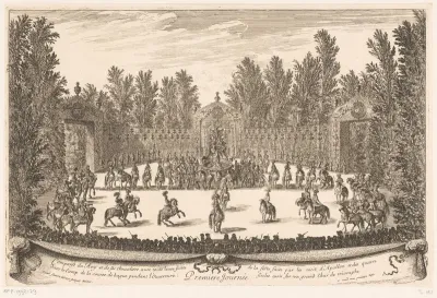 Opvoering van ruiters tijdens de opening van de feestelijkheden op Versailles