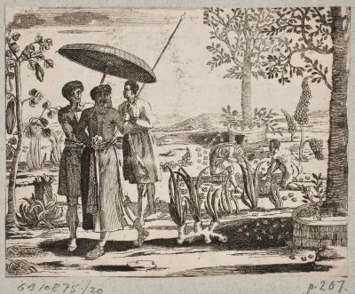 Orientaler og tjenere, herunder en, som bærer en parasol