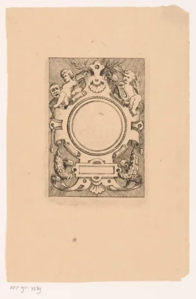 Ornament cartouche met putti