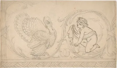 Ornament Containing Kneeling Boy and Turkey