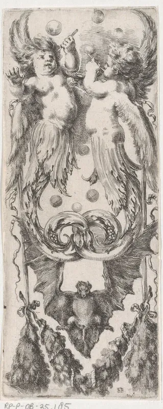 Ornament met bellenblazende putti