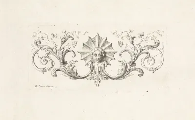 Ornament met een mascaron omgeven door bladranken
