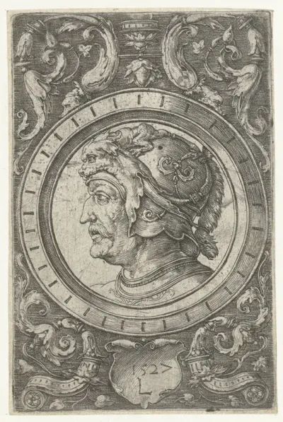 Ornament met kop van een soldaat