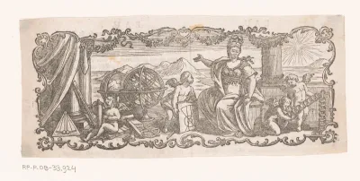Ornament met Minerva en putti met wetenschappelijke instrumenten