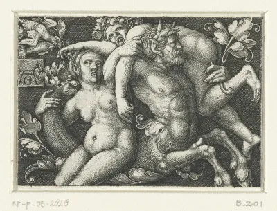 Ornament met triton en twee nereïdes
