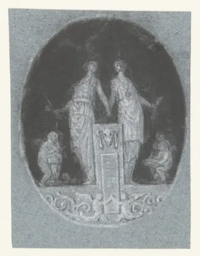 Ornament met twee staande vrouwelijke figuren
