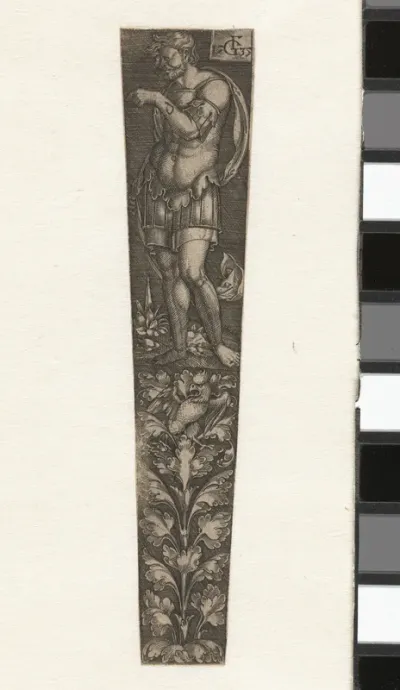 Ornament met vogel en staande man