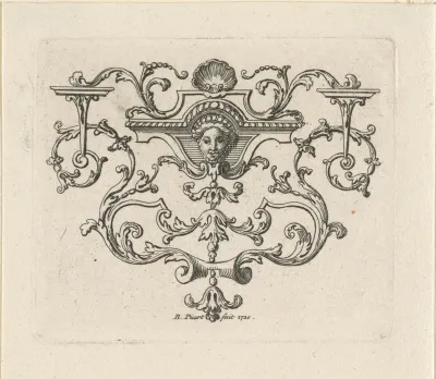 Ornament met vrouwgezicht en schelp