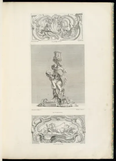 Ornament Panel with Shell Fountain Flanked by Garlands and Volutes, Plate 22 in Oeuvre de Juste Aurèle