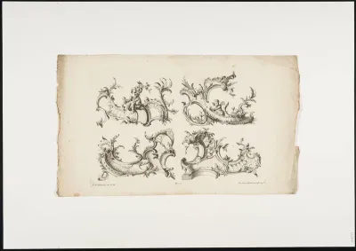 Ornament sheet with 4 cartouches, decorated with flower motives and putti