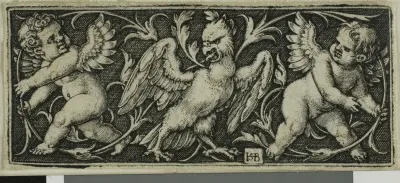 Ornament with an Eagle and Two Genii, from Four Vignettes