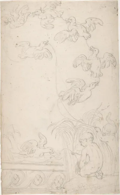 Ornament with Children Catching Ducks on Baited Strings