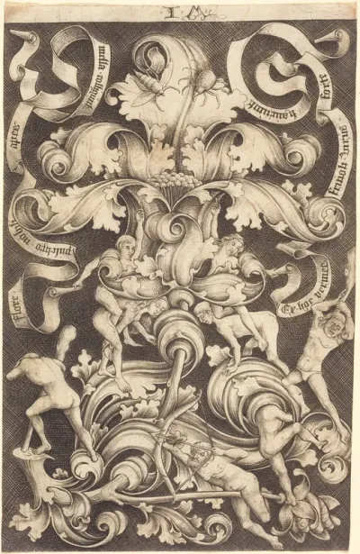 Ornament with Flower and Eight Wild Folk