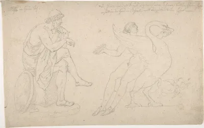 Ornament with Mythic Figures: Ulysses, a youth seated on a swan