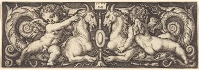 Ornament with Two Genii Riding on Two Chimeras