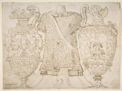 Ornamental Design with Amphore and Antique Style Armor