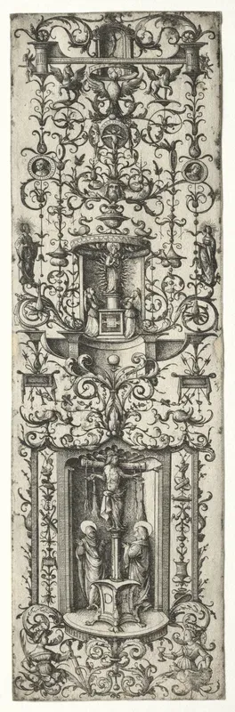 Ornamental fillet with the crucifixion and the virgin and child