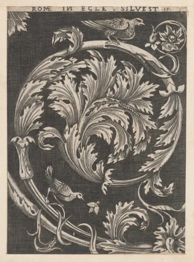 Ornamental foliage from churches, from "Speculum Romanae Magnificentiae"