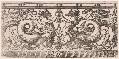 Ornamental Frieze with Two Battling Tritons