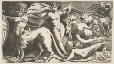 ornamental Frieze with two Putti and a Monster