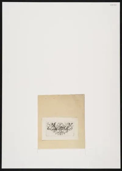 Ornamental leaf with 2 putti, a mask and leaf tendrils