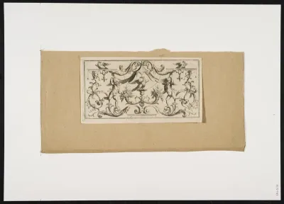 Ornamental leaf with 2 putti, birds and leaf tendrils