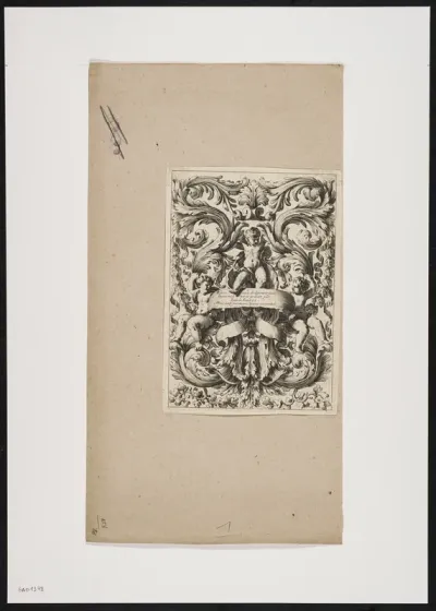 Ornamental leaf with 3 putti and leaf tendrils