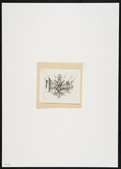 Ornamental leaf with banners and leaf motifs