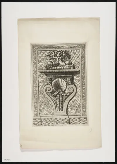 Ornamental leaf with masks, a frame and leaf motives