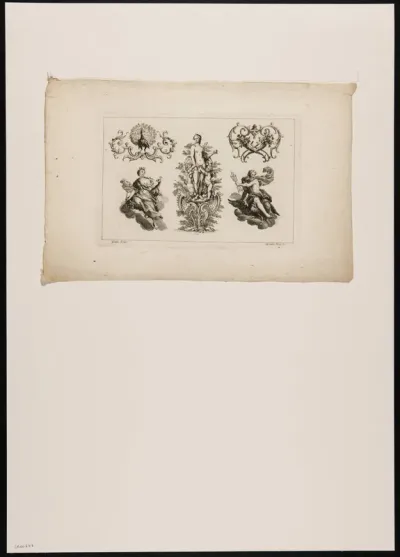 Ornamental leaf with vignettes, Hera, Zeus and Aphrodite