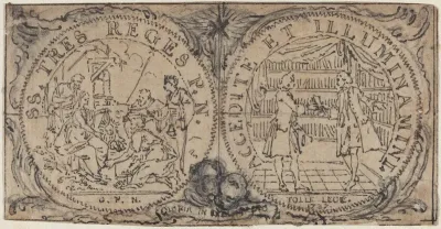 Ornamental Medallions with the Adoration of the Magi and Two Bibliophiles