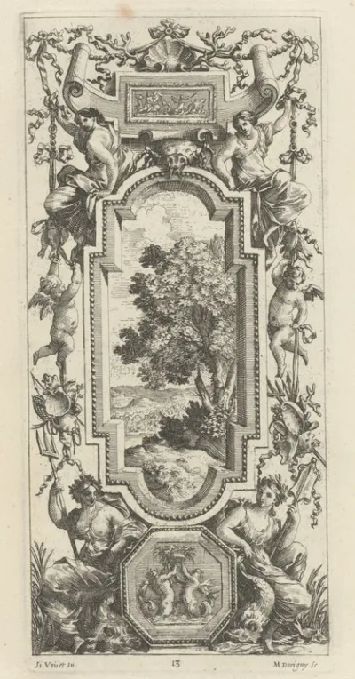 Ornamental Panel Surmounted by a Maritime Scene and a Shell