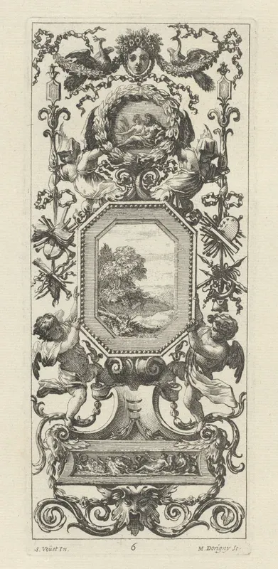 Ornamental Panel Surmounted by the Crowned Head of a Woman and Two Peacocks