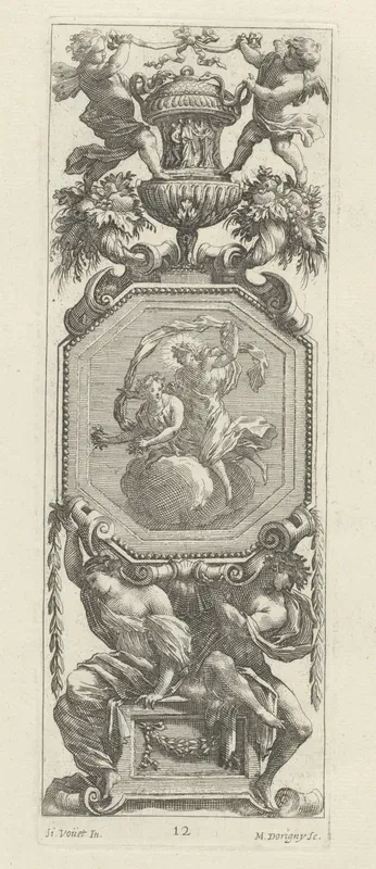 Ornamental Panel Surmounted by Two Putti and a Vase
