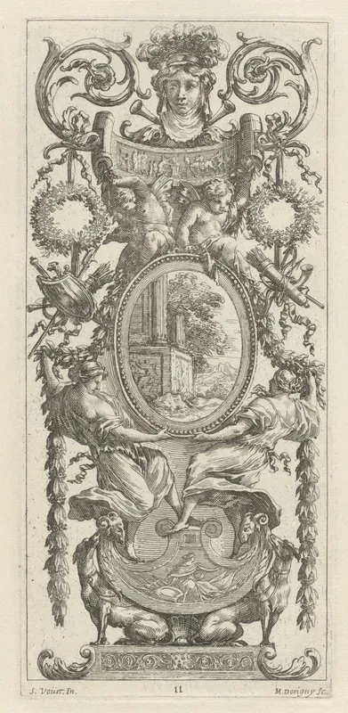 Ornamental Panel Surmounted with a Head Flanked by Foliage