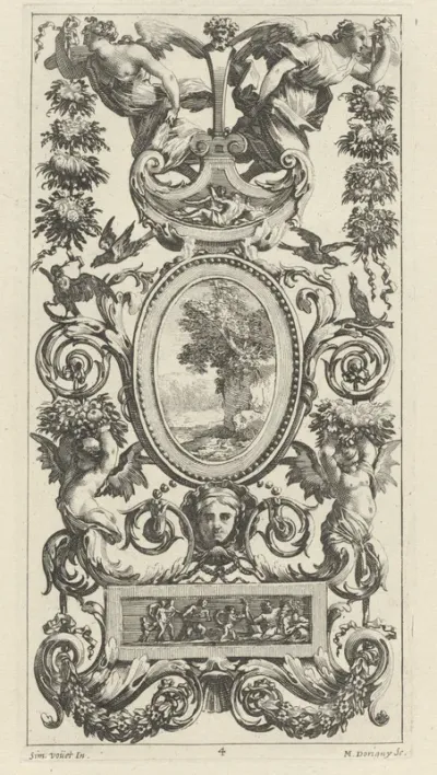 Ornamental Panel with Pan and Two Garland-Bearing Women