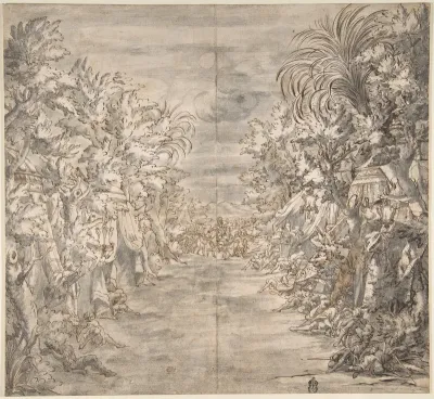 Ornamental Theater Scene with Trees