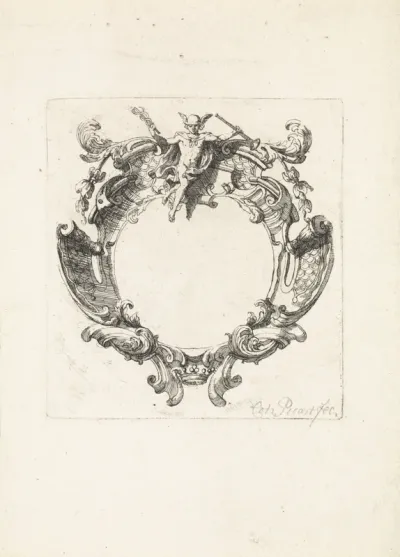 Ornamenteel cartouche met Mercurius