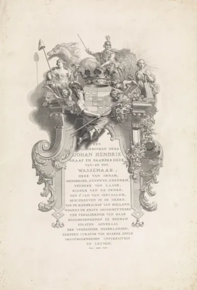 Ornamentele omlijsting bekroond met het wapenschild van Johan Hendrik van Wassenaer Obdam