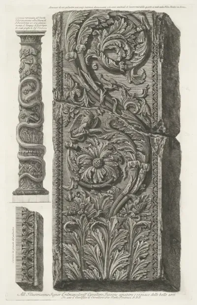 Ornamentele pilaster en zuil met kronkelende slang
