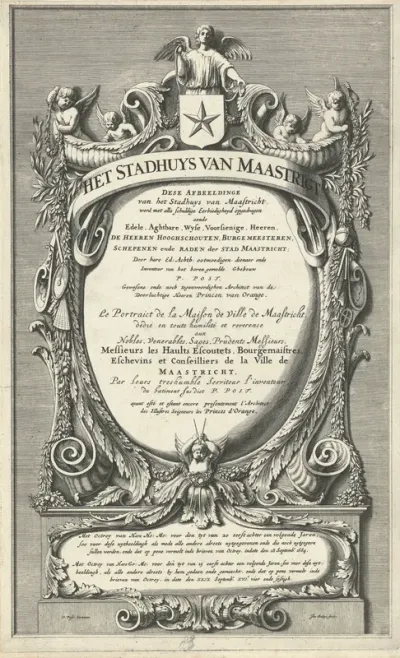 Ornamentele titelprent bij de afbeeldingen van het stadhuis van Maastricht