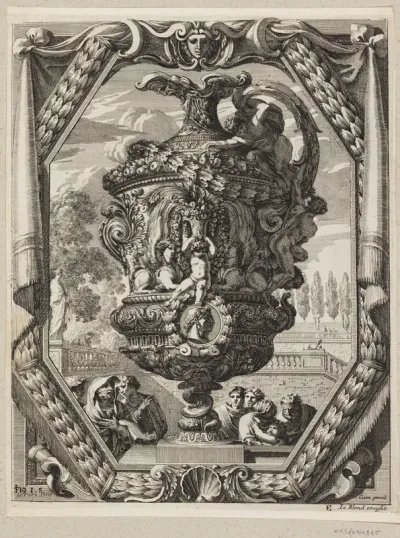 Ornamenteret vase med bl.a. sphinkser og putti
