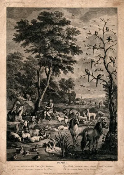 Orpheus charming the animals with music