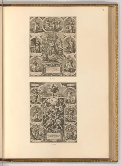 Orpheus und neun Musen; Weiblichen Personifikationen der vier Elemente und Götter der römischen Mythologie