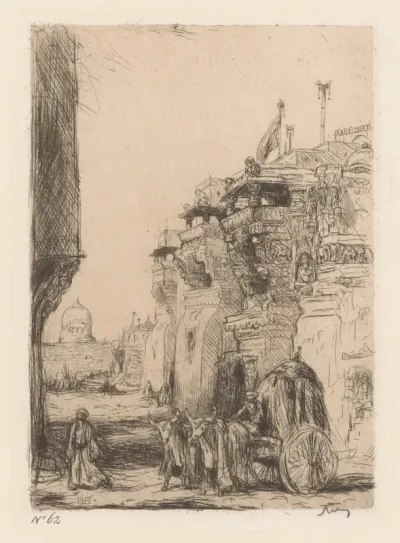 Ossenkar bij hindoetempel