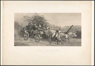 Ossenwagen met gewonde soldaten