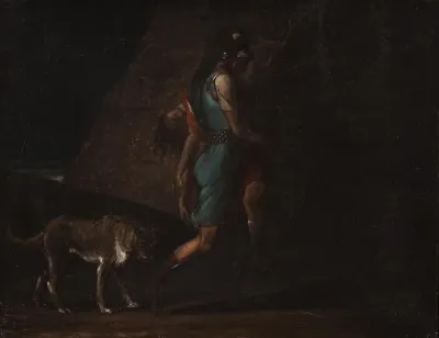 Ossian Carrying his Dead Brother Fillan, Followed by Fingal's Dog Bran.